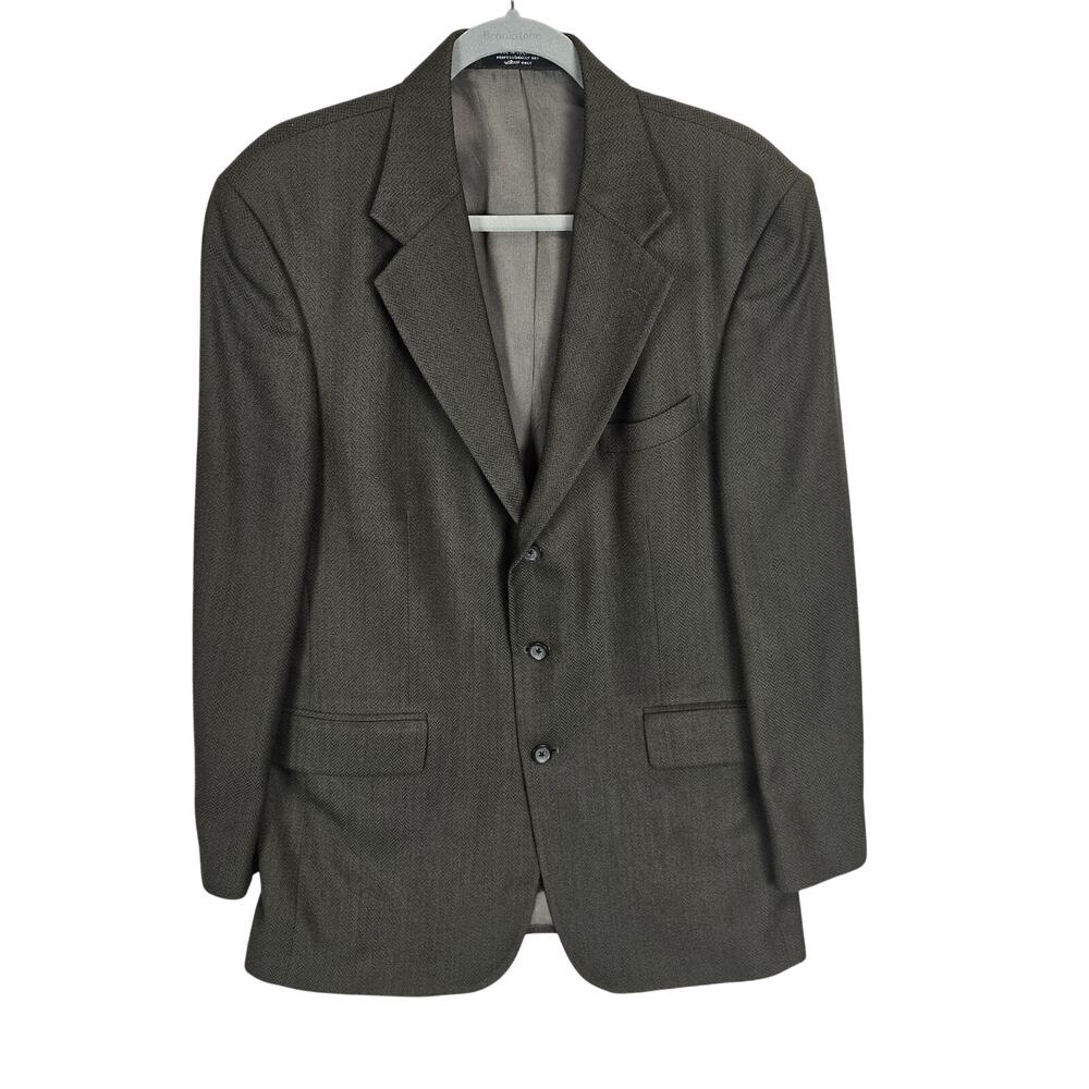 Oscar de la Renta Wool Tweed Blazer Mens 42R Brown Olive Hue Sport Coat Business